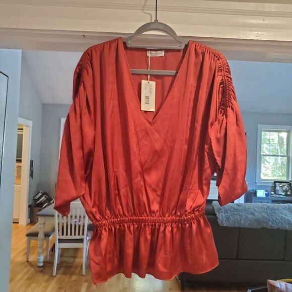 Ramy Brook Women's Clay 3/4 Sleeve Suzie V-Neck Blouse Size Small - Picture 1 of 12